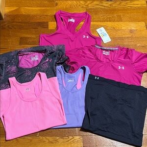 Under Armour Women's Pink, Purple, and Black Tank Tops. 6 tops. 1 NWT.  Size S&M